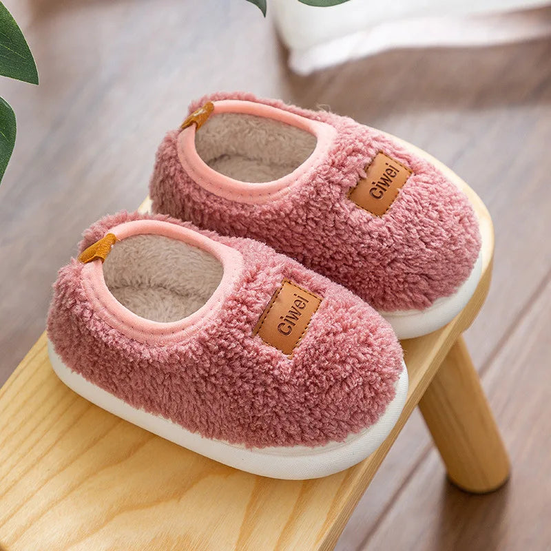 Autumn Winter Children'S Cute Flat Plush Slippers Soft Sole Non-Slip Warm Indoor Home Cotton Shoes Christmas Gifts
