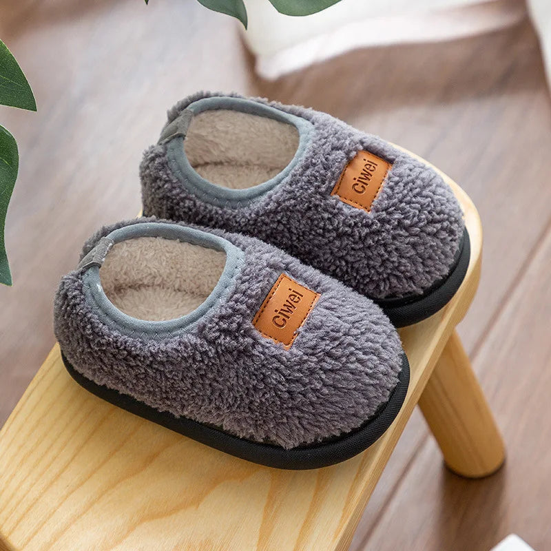 Autumn Winter Children'S Cute Flat Plush Slippers Soft Sole Non-Slip Warm Indoor Home Cotton Shoes Christmas Gifts