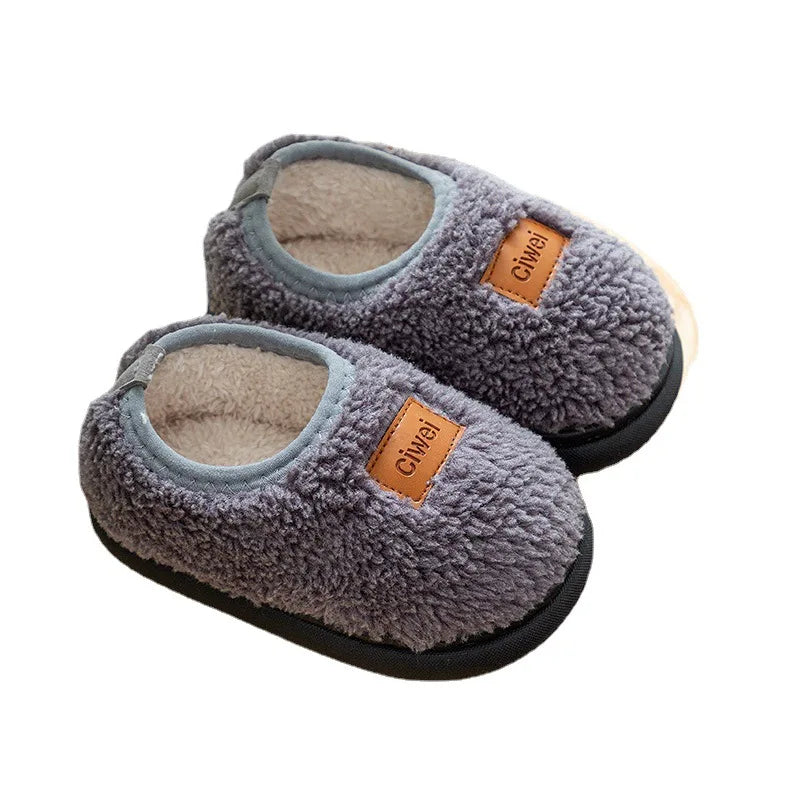 Autumn Winter Children'S Cute Flat Plush Slippers Soft Sole Non-Slip Warm Indoor Home Cotton Shoes Christmas Gifts