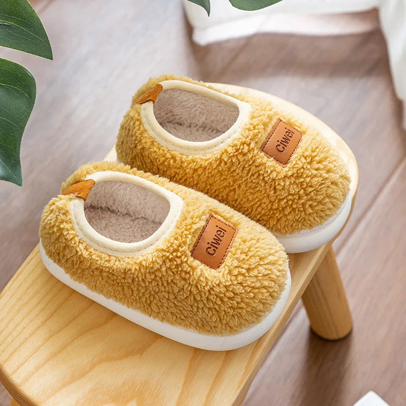 Autumn Winter Children'S Cute Flat Plush Slippers Soft Sole Non-Slip Warm Indoor Home Cotton Shoes Christmas Gifts