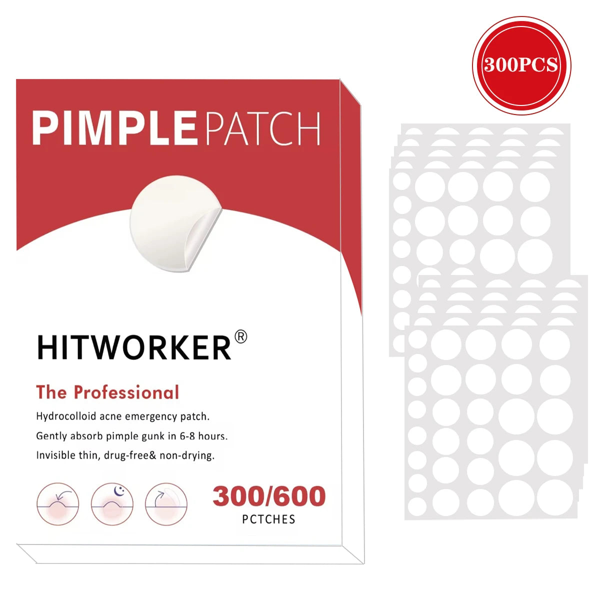 300/600-piece hydrogel acne patches containing salicylic acid, specially formulated for skincare.