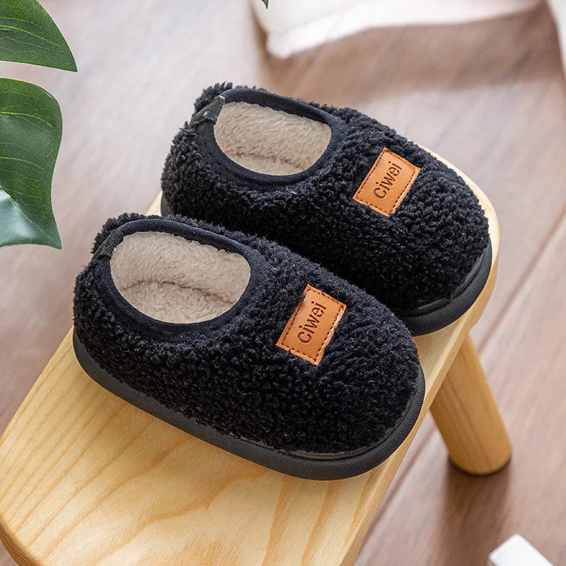 Autumn Winter Children'S Cute Flat Plush Slippers Soft Sole Non-Slip Warm Indoor Home Cotton Shoes Christmas Gifts