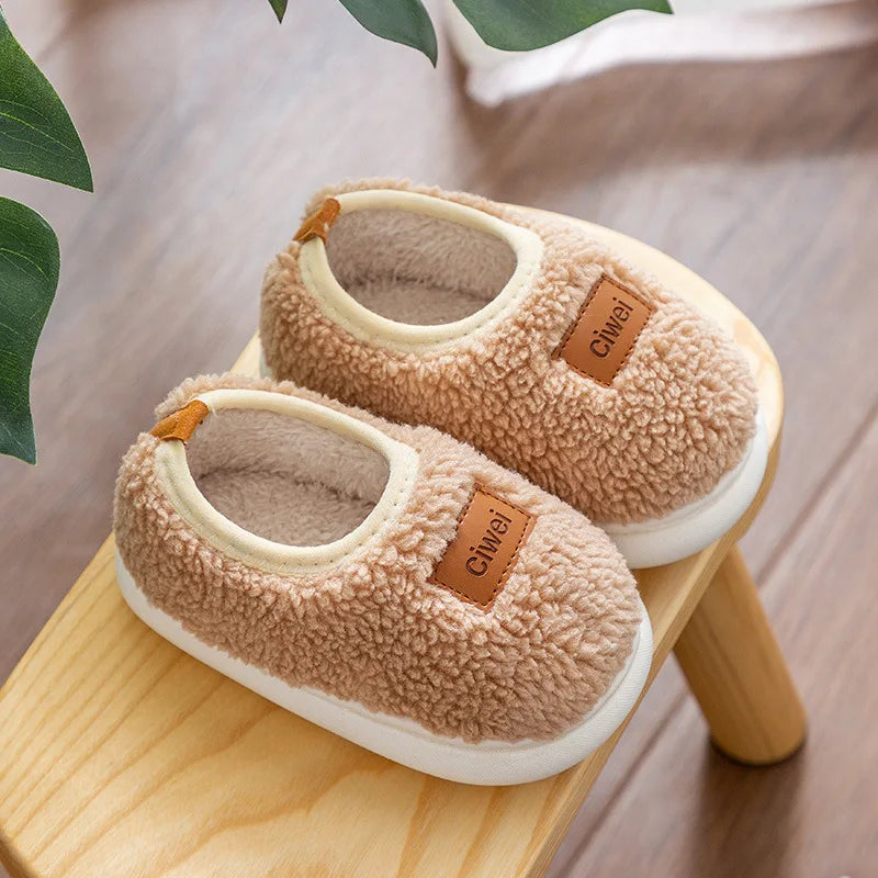 Autumn Winter Children'S Cute Flat Plush Slippers Soft Sole Non-Slip Warm Indoor Home Cotton Shoes Christmas Gifts