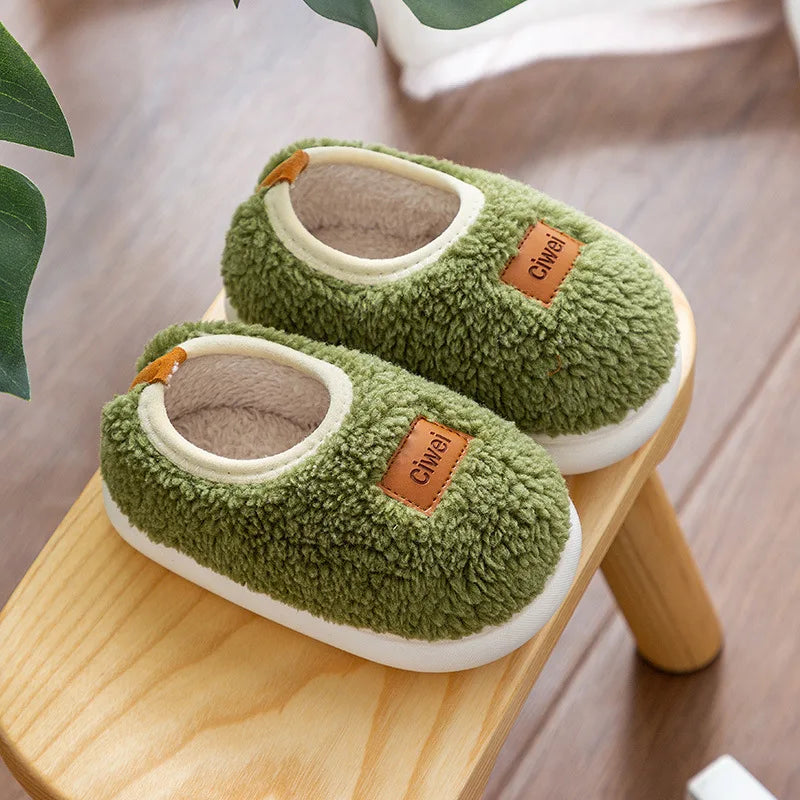 Autumn Winter Children'S Cute Flat Plush Slippers Soft Sole Non-Slip Warm Indoor Home Cotton Shoes Christmas Gifts